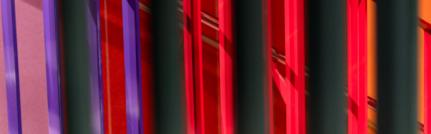 Window panels in purple and red