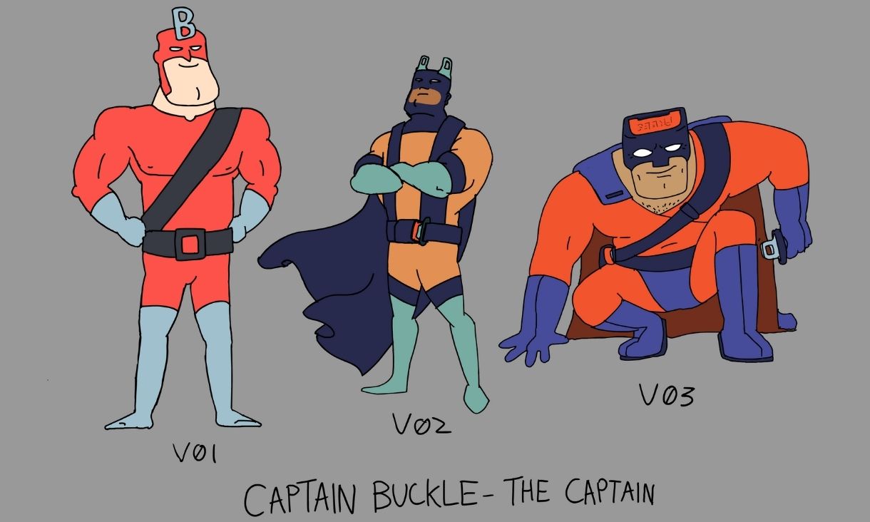 Cartoon superhero Captain Buckle.